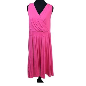 Lands’ End Surplice Wrap Sleeveless Pima Cotton Midi Dress Pink L 14-16